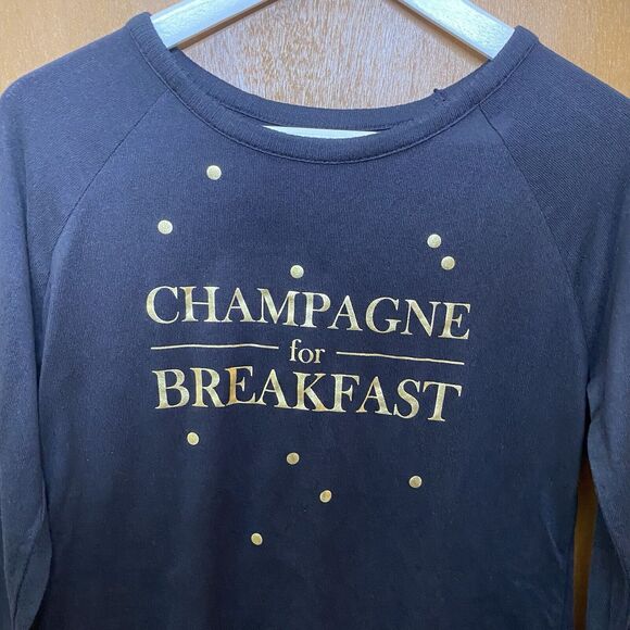 AMBRIELLE Sleepwear Shirt Long Sleeve Graphic Loungewear Womens S Black Gold - Picture 9 of 9